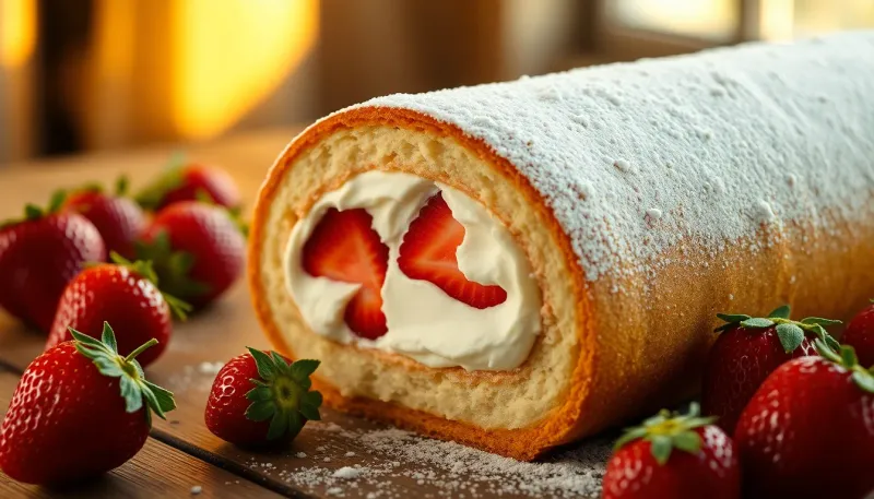 Rotolo Mimosa ripieno di panna e fragole: la dolcezza della tradizione italiana